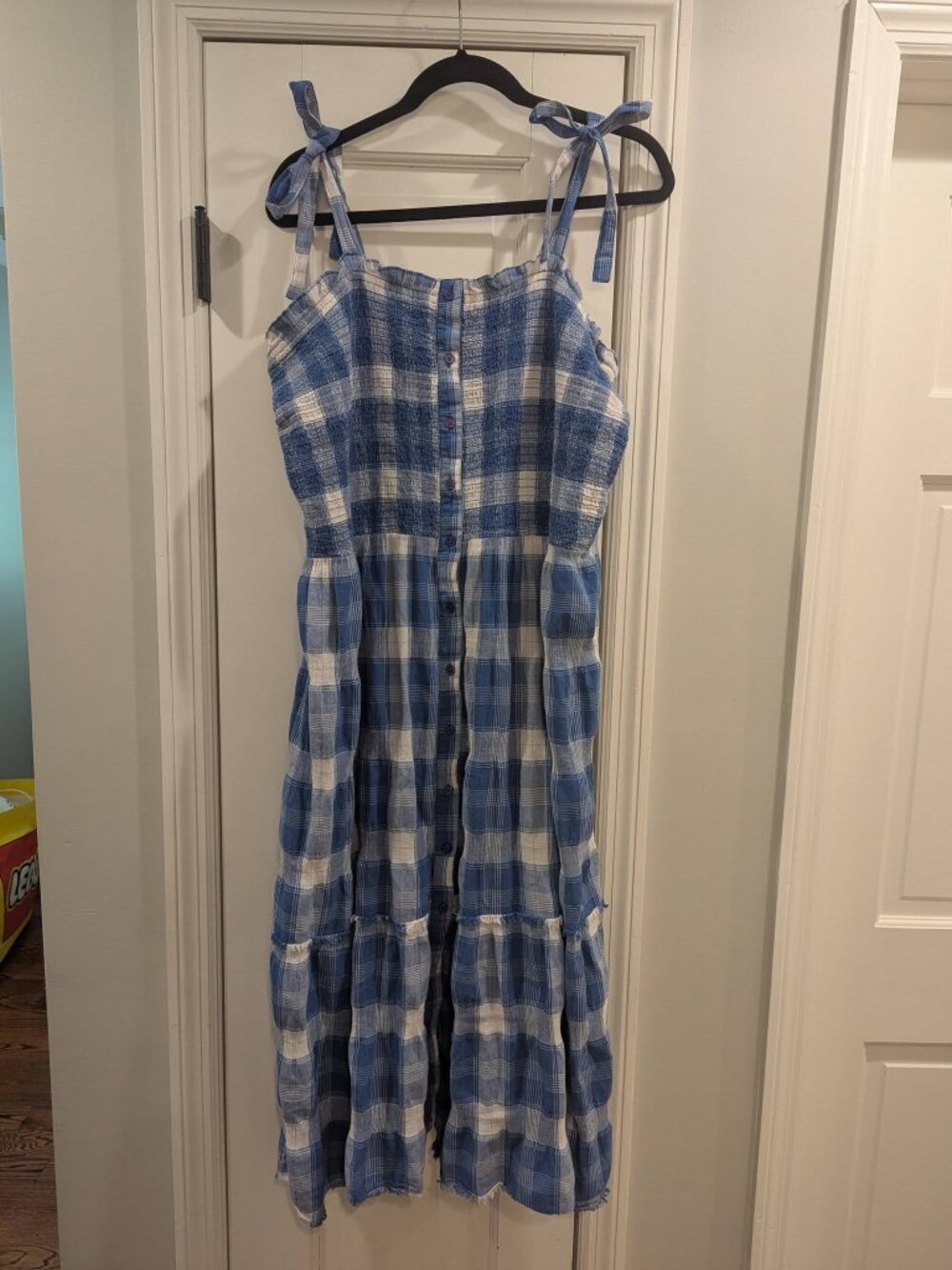 True Craft 3X blue white smocked sundress cotton midi